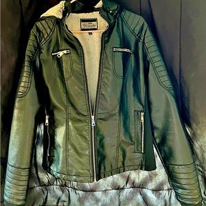 Large Hooded leather black Jacket